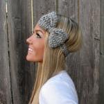 Grey Marble Bow Headband with Natur..