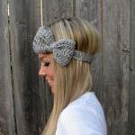 Grey Marble Bow Headband with Natur..