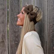 Barley Crochet Bow Headband w/ Natural Vegan Coconut Shell Buttons Adjustable Hair Band Girl Woman Teen Head Wrap Cute Knit Accessories