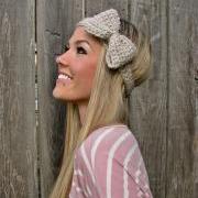 Bow Headband in Linen with Natural Vegan Coconut Shell Buttons - Adjustable