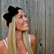 Midnight Black Bow Headband with Natural Vegan Coconut Shell Buttons - Adjustable