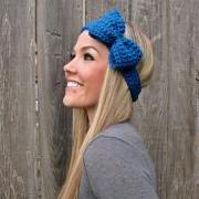 Sapphire Blue Bow Headband with Natural Vegan Coconut Shell Buttons - Adjustable