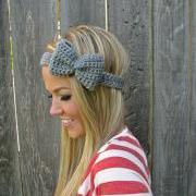 Heather Grey Bow Headband with Natural Vegan Coconut Shell Buttons - Adjustable