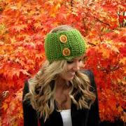 Juicy Green Apple Head Wrap With Reclaimed Wood Buttons