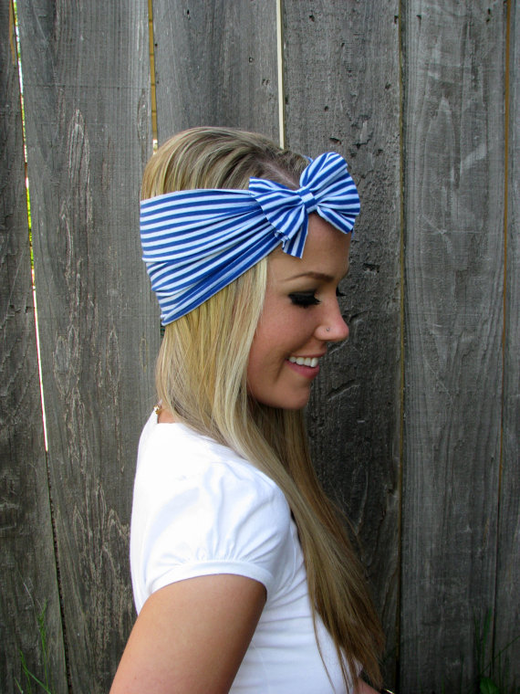 Vintage Multi Style Striped Stretch Jersey Knit Headwrap Multi Ways