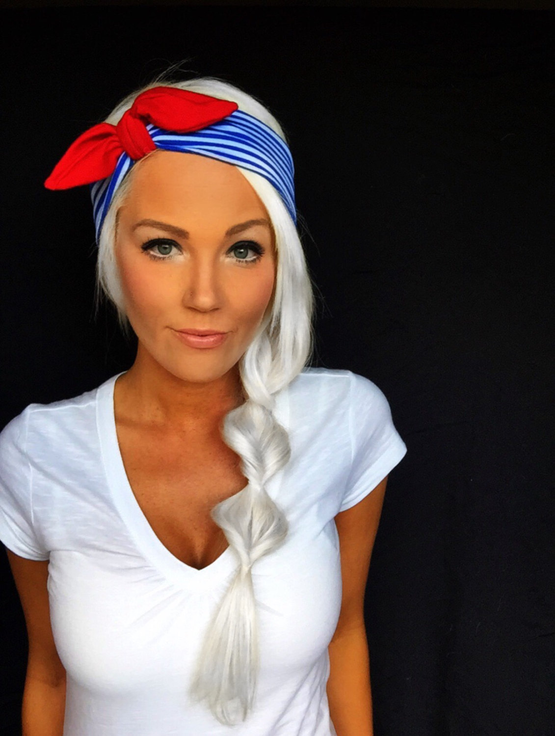 Patriotic Fourth Of July Blue White Stripe Red Tie Jersey Knit