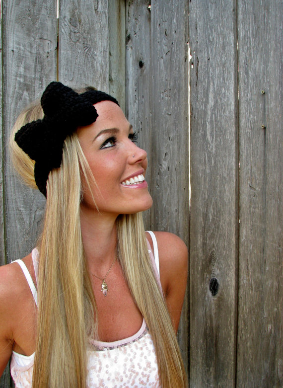 Midnight Black Bow Headband With Natural Vegan Coconut Shell