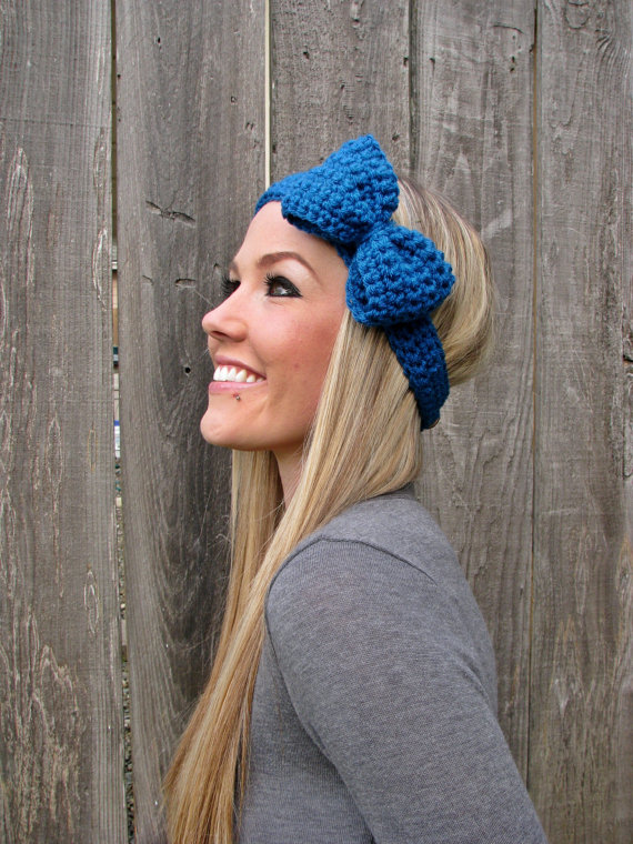 Sapphire Blue Bow Headband With Natural Vegan Coconut Shell Buttons ...